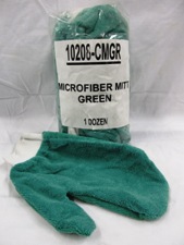 green microfiber mitt, white trim